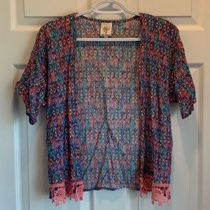 Self Esteem Open Front Short Sleeve Top